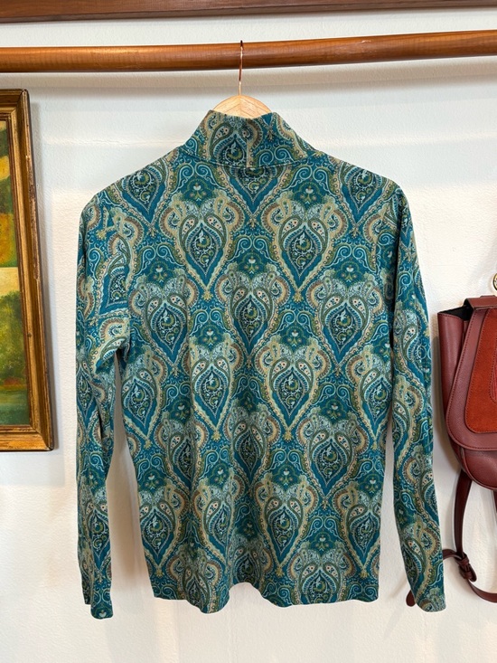 Vintage Bobbie Brooks Teal Paisley Mock Neck Top - Picture 5 of 6